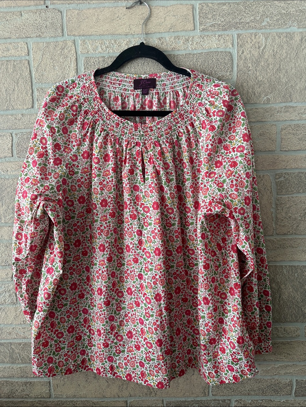 J. Crew × Liberty Pink Floral Smocked Peasant Boho Blouse size 20T Tall